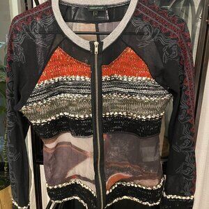 Tricotto Multi-Print Long Sleeve Sheer Cardigan